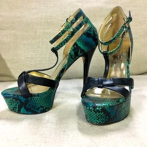 Teal Snakeskin Stilettos